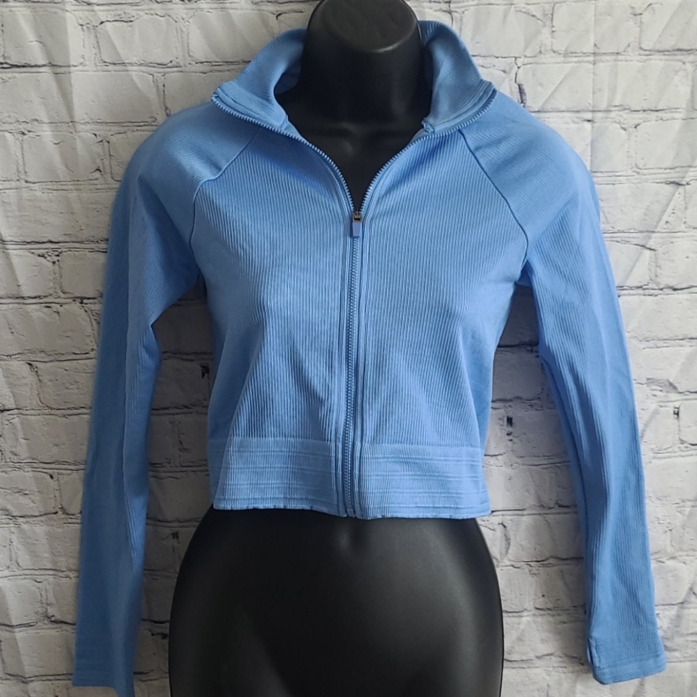 Fabletics Luciana Ribbed Seamless L/S Zip Up Blue